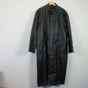 Charles Klein Genuine Leather Trench Coat Men XL Black Full Length Gothic 2320